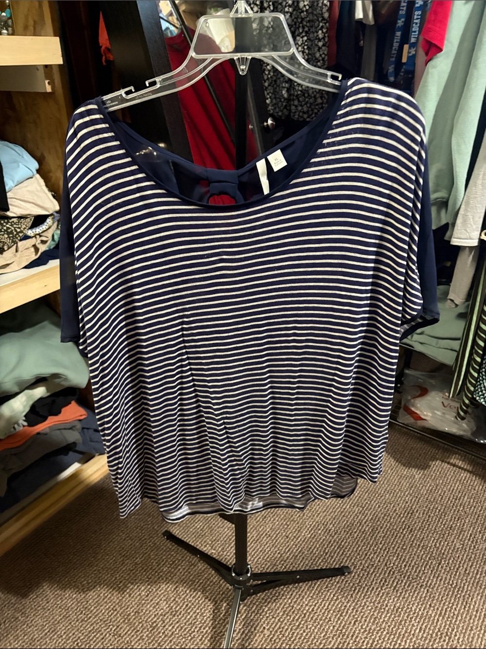 LC Lauren Conrad Navy & White Striped Short Sleeve Tee with Back Tie